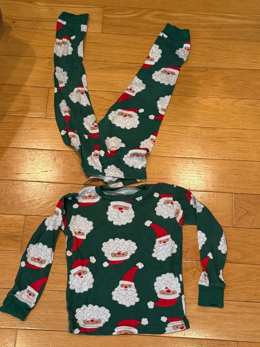 Carter's Green and Red Santa Face Kids Pajama Set